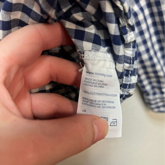 Tommy Hilfiger Youth Long Sleeve Button Up Shirt Large Navy White Gingham Casual - Picture 3 of 13